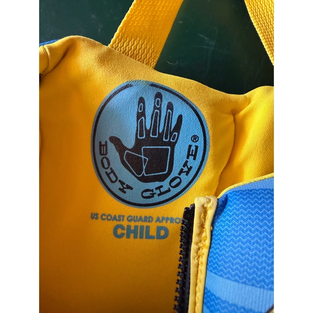 Body Glove Child Life Vest PFD USCG Approved 30-50 lbs Blue Yellow Striped 323C